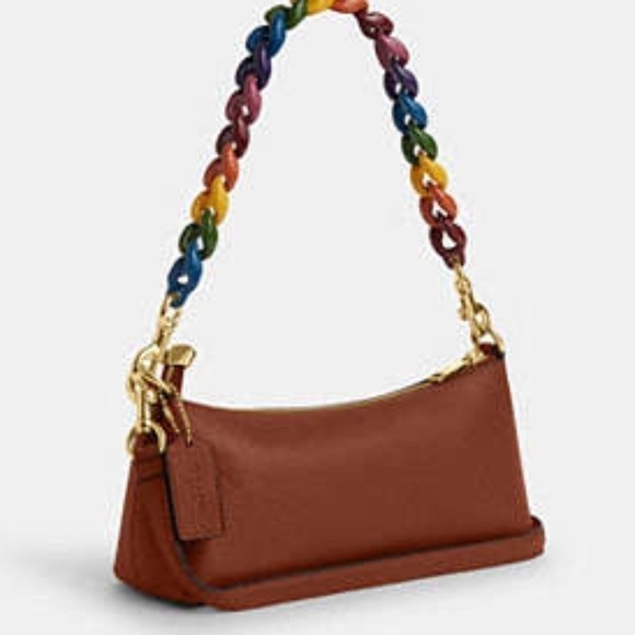 Coach Charlotte Shoulder/Crossbody Bag Brown w Multi Color  Strap NWT - Picture 3 of 12